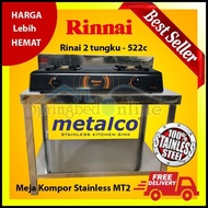 Paket Hemat Meja Kompor Stainless &amp; Kompor Gas 2 Tungku Rinnai 522C