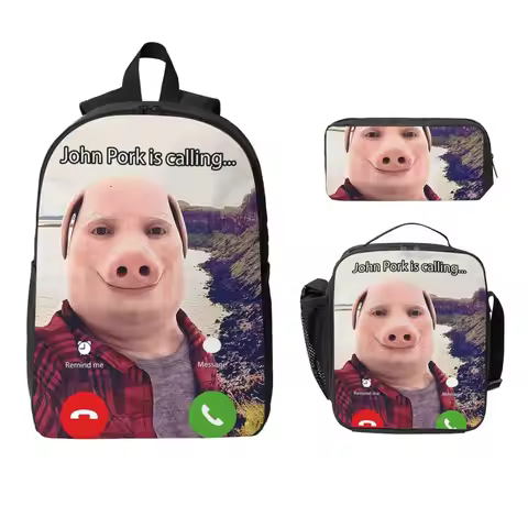John Pork Is Calling Answer Call Phone Backpack BookBag School Bag Laptop Shoulder Bags 3ps Insulate