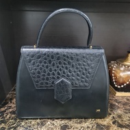 Hanae Mori Black Structured Combination Leather Handbag Preloved