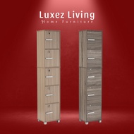 LUXEZ NAOMI 5 Door Storage Box with Lock Sonoma Dark Natural Oak almari 5 Tier Rak File Cabinet Keylock Kabinet Kunci