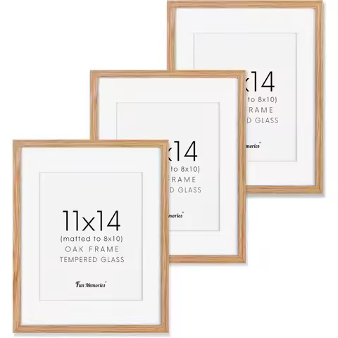 11x14 Oak Wood Picture Frame Set of 3 with Mat for 8x10 Photos