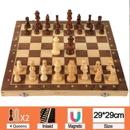 【New release】 4 Queens Magnetic Chess Game Wooden Chess Set 34 Chess Pieces Foldable Wooden Embedded