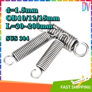 304 Stainless Steel, Tension Spring, Tension Spring with Hook (d=1.5mm,OD10/12/15mm,L=30~200mm)All P