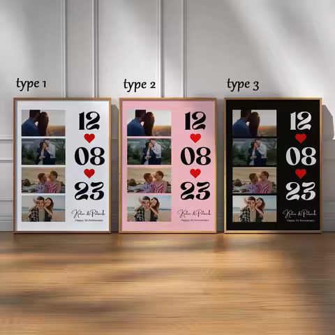 A3 or A4 Size Personalized Photo Collage Anniversary Gift – Custom 1st Anniversary Print for Him or 