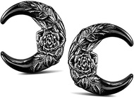 2 PCS Hypoallergenic 316 Stainless Steel 0G-1" Hot Moon Flower Saddle Hangers Plugs Unique Saddle Ga