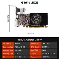 การ์ด GT610 VFDRT 1/2GB PCIE X16 2.0 NVIDIA GeForce GT 610 DDR3การ์ดกราฟิก VGA HD DVI 64Bit 1800MHz 