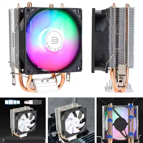 90mm CPU Cooler with 2 Heat Pipes CPU Air Cooler 3PIN Quiet Rainbow RGB Cooling Fan for Intel 1150/1