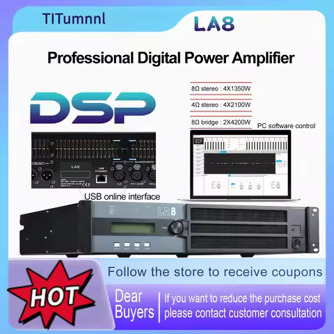 LA8 Professional DSP Digital Power Amplifier 4x1500W 8OHM DJ Subwoofer Amplifier Line Array Speaker 
