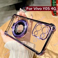 Vivo Y05 4G Four Corner Plating Transparent Phone Case With Bracket For vivo Y05 Y05s VivoY05 VivoY0