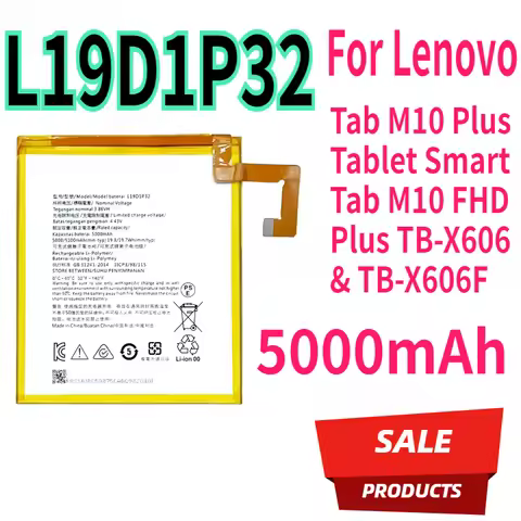 L19D1P32 Battery For Lenovo Tab M10 Plus Tablet Smart Tab M10 FHD Plus TB-X606 & TB-X606F 5000mAh