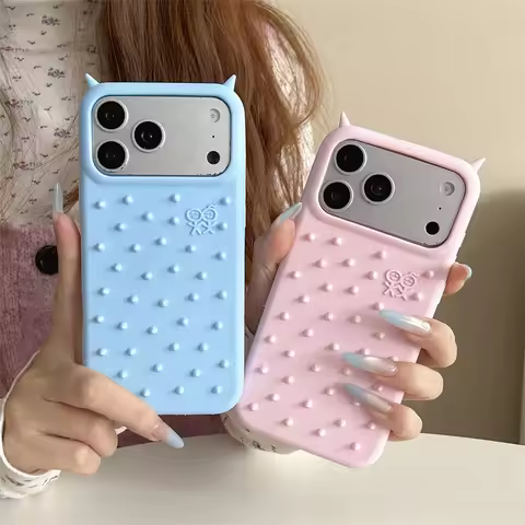 Angel Horns Soft Silicone Phone Case For iPhone 17 16 15 14 13 12 Pro Max Plus Solid Color Protector