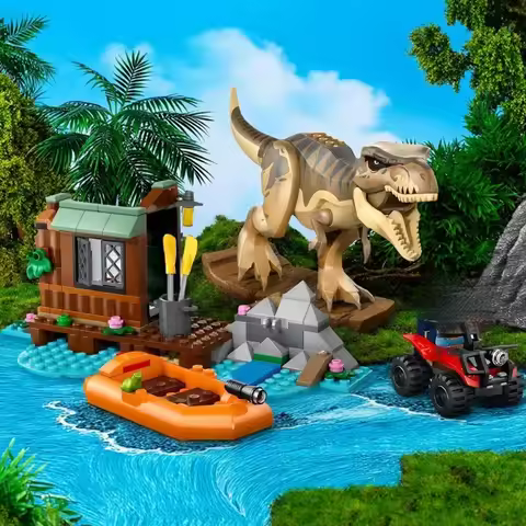 Compatible MOC Sets Dinosaur Park Movie Series Building Blocks T. Rex River Escape 76975 Children's