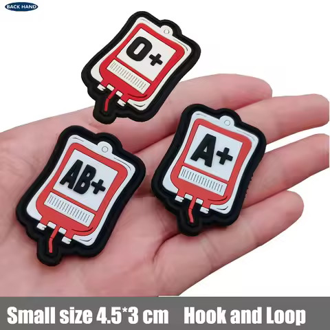 3D Blood Type Funny Blood Bag Shape Postive A+ B+ O+ AB+ PVC Clothing Lable Patch Rescue Tactical Bl