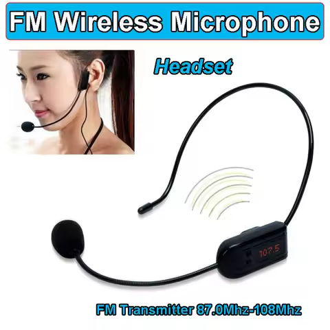FM Wireless Microphone Headset Radio Mic Digital Tube Display Head Mic Multi-channel for Speaking Te