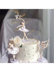 3入套裝芭蕾女孩蛋糕插旗，芭蕾舞仙女公主天使娃娃甜點桌裝飾