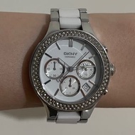 『二手』DKNY 手錶 #剛到寶島鐘錶換新電池🔋 不銹鋼間陶瓷大錶盤 石英錶 時尚鑲鑽休閒女錶