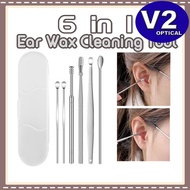 6 in 1 Ear Wax Remover Stainless Steel Earpick Set Wax Pickers Portable Ear Picking Scoop Curette Cl