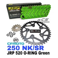 JRP Chain Set CFMoto 250NK 250SR 520 KLO2 ORing CLIP GREEN Mettal Sprocket 14T-41T Rantai Oring 250 