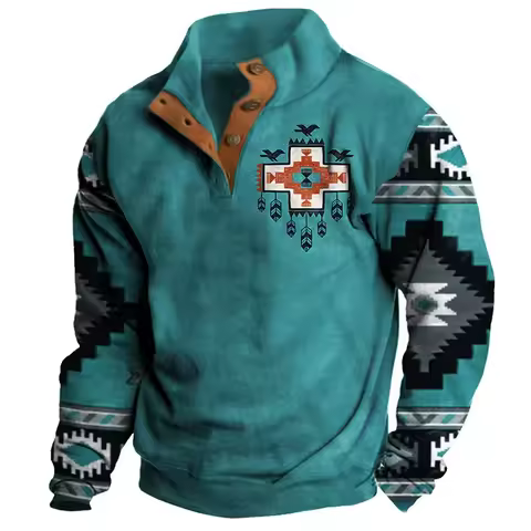 Western denim men's long sleeved button printed casual fashion jackets for men coats baseball jacket