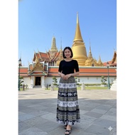 Black And Navy Blue Thai Elephant Pattern Skirt