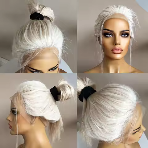 Snow White Full Lace Human Hair Wigs Platinum Blonde Straight Lace Front Wig Virgin Brazilian Hair G