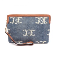 【二手】Celine CELINE Second Bag Clutch Bag Triomphe Indigo Blue Denim Leather Triomphe Clutch Bag Women