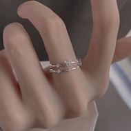 10,000 People Collection 925 Sterling Silver Butterfly Double Ring Female Light Luxury Flashing Diam