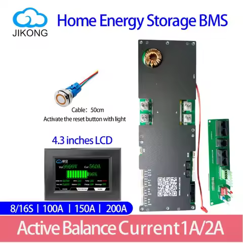 JIKONG JKBMS JK-PB2A16S20P V19 24V 48V LiFePo4 Li-Ion Battery 150A 200A Household Energy BMS to Inve