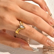 1pc Titanium Steel Ring Unique Inlaid Marquise Ring Fashion Elegant Classy Zircon Diamond Ring