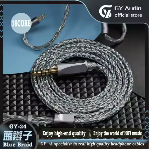 GY HiFi-24 Blue Braid Earphone Upgrade Cable Silver Plated Copper+OFC IEM Replace Wire 2.5/3.5/4.4mm