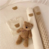 Korean Bear Embroidery Baby Bumper Bed Crib Cot Protector for Newborn Infant Long Sleeping Pillow Comfort Cushion Decor