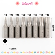 FUTUREE 1pc Torx Bits, T6-T40 25mm Length Screw Driver Bit, S2 Alloy Steel 1/4 Inch Hex Shank 6 Poin
