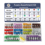 Kit Pelbagai Fius Bilah Mini Kereta – 150 Keping Mini (2A/3A/5A/7.5A/10A/15A/20A/25A/30A/35A) untuk 