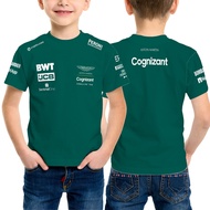 T-shirt Aston Martin Cognizant Kids Jersey F1 Formula One Team Racing Short Sleeve Full Print