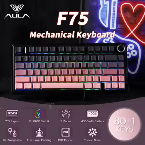 AULA F75 Wireless Game Mechanical Keyboard RGB Customized 75% Layout Side-engraving Gasket Mounted P