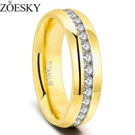 ZOESKY 6mm Gold Titanium Ring Cubic Zirconia Engagement Ring Wedding Band for Women Size 4-12.5
