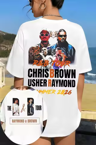 2026 Chris Brown Usher Raymond R&B Summer Tour 2026 Double Sided T-shirt Hip Hop Concert Merch Unise