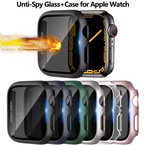 Privacy Glass+Case for Apple Watch 45mm 44mm 41mm 40mm Unti-Spy Screen Protector Hard PC Cover Bumpe