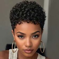 Short Curly Elf Wig Suitable, Synthetic Fiber African Elf Wig, Heat Resistant Full Wig, Black Short 