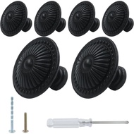 Luomorgo 6 Pcs Tombol Kabinet Hitam Matte, Tombol Laci Vintage, Tombol Almari Tahan Lasak, Tombol Ta