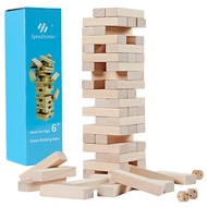 Mini Tumble Tower, 54PCS Wooden Stacking Game for Kids Teens - Pine Stack Timber Board Game with 4 D