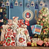 Christmas Countdown Calendar Bags Set, 24 Days Hanging Advent Calendars Candy Gift Bags, Reusable Linen Drawstring Pocket Xmas Burlap Bag Decorations