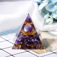 金字塔奧根塔Orgonite奧剛塔金色蓮花脈輪冥想水晶/能量紫水晶