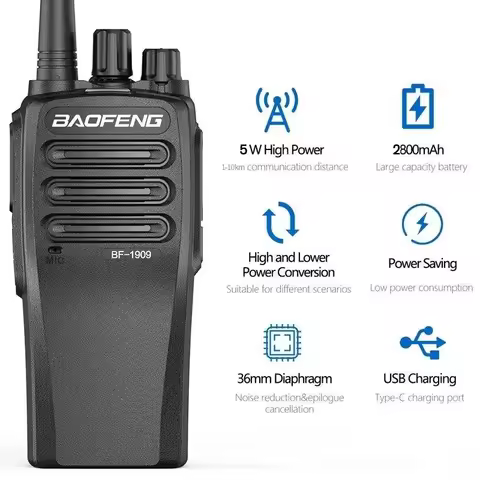 Baofeng AD-1909 IP67 Analog Long Range Walkie Talkie with 5W UHF 400-470 MHz 199 Channel FM Two Way 