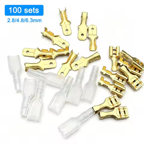 Brass Spade Terminal 100Sets Male Female Spade Connector Terminal 2.8/4.8/6.3mm Brass Crimp Terminal