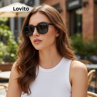 Lovito Kacamata Hitam Wanita Kasual Basic Serbaguna Dengan Kotak Cermin L34AD058 (Coffee/Beige/Black