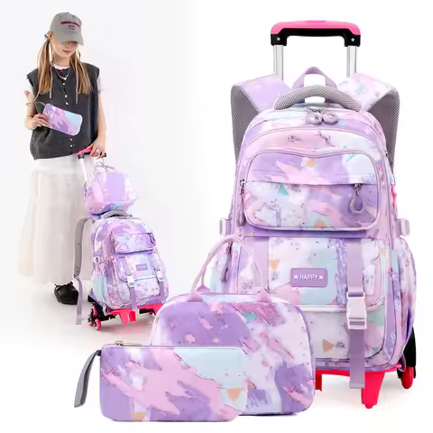 Kids School Backpack with Wheels Rolling Backpack for Girls Student Wheeled Backpack Trolley School 