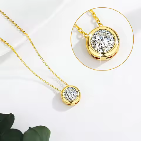 SDOOU Classic 100% Real 18k Gold 0.5-1ct Solitaire Bubble Moissanite Necklace Chain For Women AU750 
