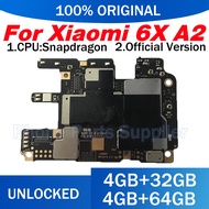 Full Tested For Xiaomi 6X A2 32GB 64GB Motherboard Unlocked Original 4GB ROM For Xiaomi 6X A2 Mi A2 6X Logic Board Mainboard MB