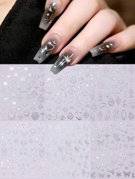 Y2k風格指甲貼紙,星月圖騰魅力銀色幾何線波西米亞設計指甲裝飾貼紙